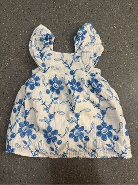Zara Baby Girl’s Dress Blue Floral Embroidery 12-18 month Cotton